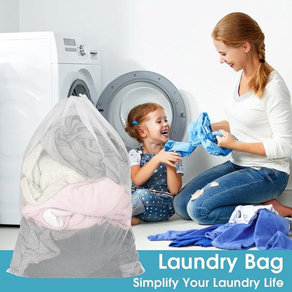 2 Pack Mesh Laundry Bags, 23 x 34 Inches Heavy Duty Mesh Laundry Bag, Large Laundry Drawstring Bag for College, Dorm, Travel, Family and Apartment Dwellers, White