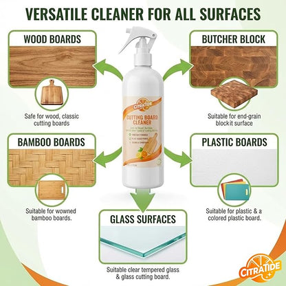 Cutting Board Cleaner Spray – Food Safe Cleaner & Conditioner for Wood, Bamboo, plastic cutting boards & Butcher Blocks – Plant-Based Citrus Power, Non-Toxic, USA Made (16 fl oz)