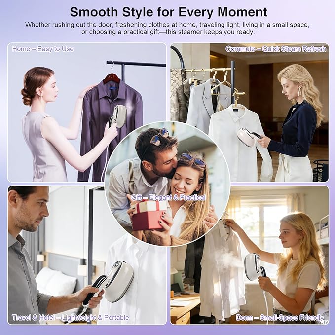 Smart Lite Handheld Garment Steamer, 1200W Fast Heat-Up, Intelligent Steam Control, Vertical & Flat Ironing, Compact Lightweight Clothes Steamer for Everyday and Travel Use, 160ml