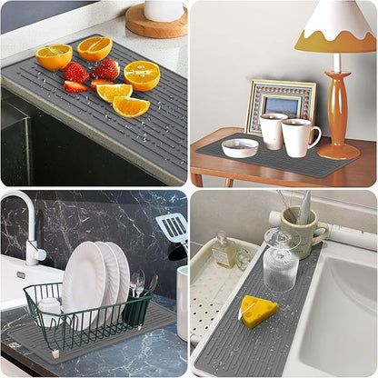 GeeRic Dish Drying Mats, Heat-resistant Silicone Mat for Kitchen Counter, Non-Slip Dish Dry Mat Dishwasher Safe Large, Gray