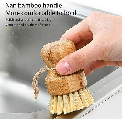 Natural Sisal Dish Washing Brush Bamboo Round Scrub Brush Pots Pans Vegetables Household Cleaning Brush… (Palm)
