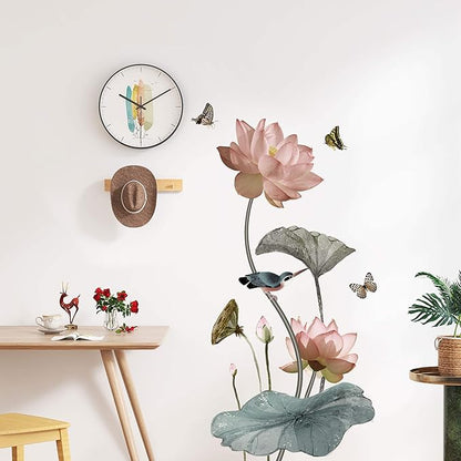 3D Wall Stickers DIY Flower Wall Decal Removable Waterproof Wall Art Decor for Bedroom Living Room Offices Home Decoration (Lotus Butterfly)