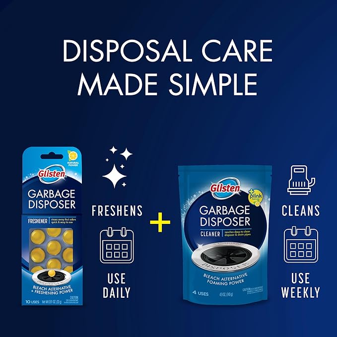 Glisten Garbage Disposer Freshener, Sink Disposal Odor Eliminator, Quick and Easy-to-Use, Lemon Scent, 30 Capsules Total