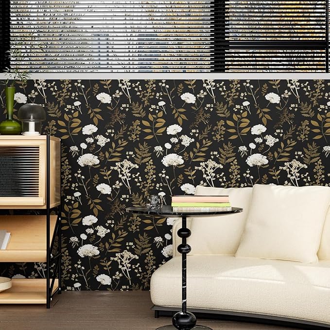 Laatse Dark Floral Wallpaper Peel and Stick Boho Wallpaper 17.5in x 393in Vintage Leaf Contact Paper Vinyl Waterproof Self Adhesive Leaf Botanical Wall Paper for Bedroom Walls Kitchen Cabinet