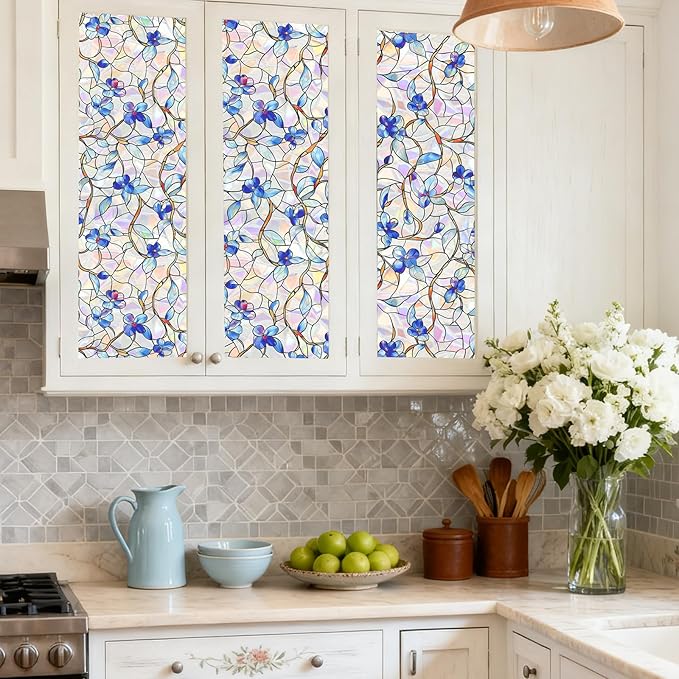 Rainbow Window Privacy Film,Heat Control,UV Blocking,Anti-Glare,Day & Night Privacy Protection & Decoration for Home, Bathroom,Glass Door,Static Cling,Renter-Friendly with Installation Tools