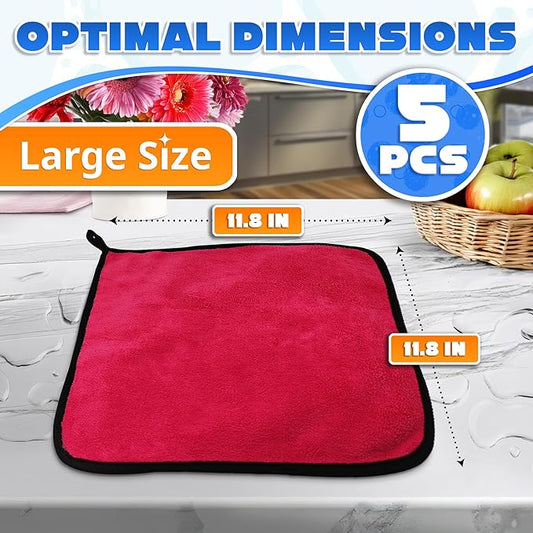 5 Pcs Thick Microfiber Cleaning Cloth – Dual-Layer Cleaning Rags, High-Tensile GSM 600 Fabric, Crafted for Effective Use – 11.8x11.8 Inches Microfiber Towels for Car Detailing, Window, Glass and House