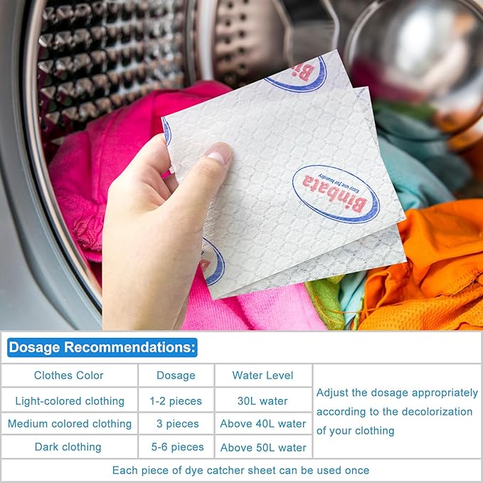 Binbata Color Grasper for Laundry 160 Count, Fragrance Free Dye Catcher Essential for Home Use, Dye Guard Grabber Sheets for Laundry in-Wash Sheets