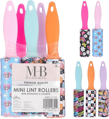 Expressions 5pc Mini Lint Rollers Value Pack - Colorful Compact Mini Lint Roller for Travel, Household Essentials Pet Hair Removal Tool & Lint Removers for Clothing (POP Art)