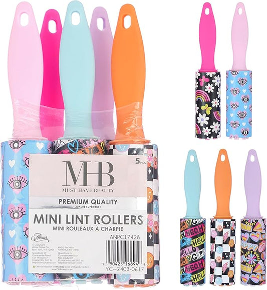 Expressions 5pc Mini Lint Rollers Value Pack - Colorful Compact Mini Lint Roller for Travel, Household Essentials Pet Hair Removal Tool & Lint Removers for Clothing (POP Art)