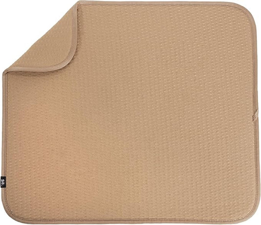 S&T INC. Dish Drying Mat, 16” x 18”, Absorbent Microfiber Kitchen Counter Mat, Drying Pad for Dishes, Utensils, Pots and Pans, Large, Diamond Texture, Almond