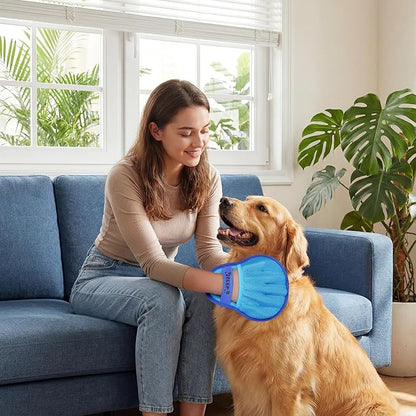 Upgraded Pet Hair Removal Glove for Dogs & Cats, Electrostatic Five-Finger Hair Remover for Furniture, Couch, Carpet, Clothing& Car Seat, 2Pcs Reusable Magic Brush Pet Hair Remover Tool (Blue)