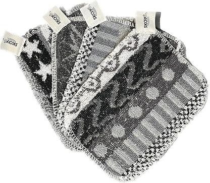 Skoy Scrub, 4-Pack Reusable, Non-Scratching Dish Scrubber for Kitchen and Household Cleaning, Planet-Friendly, Dishwasher Safe Soft Scrub, Monochromatic Colors