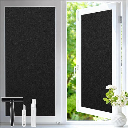 Haton Blackout Window Film Kit, Frosted Privacy Cover for Glass, Sun Light Blocking Black Out Window Tint, Static Cling Room Darkening Heat Control Shades for Home Day and Night, Black 17.5" x 78.7"