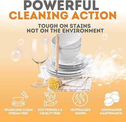 Dishwasher Detergent Sheets & Dishwasher Cleaner Tablets, Concentrated Dish Washing Liquid, Dishwasher Cleaner & Deodorizer, 60 Sheets & 4 Tablets, Septic Safe, Dishwasher or Sink