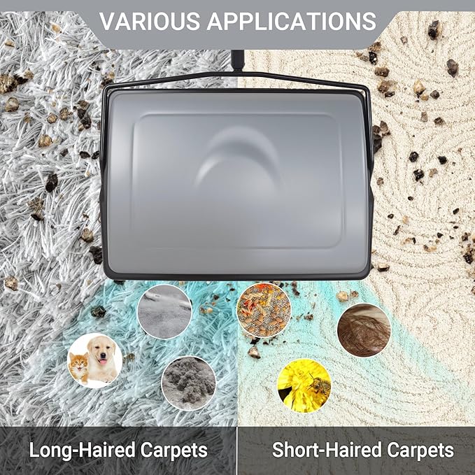 EZ SPARES Quiet Carpet Sweeper, Floor Sweeper with Horsehair Roller Brush Strong,Suitable for Carpet Cleaning Power,Bristle Sweeper,Great for House,Office,Kitchen,Carpet(Gray)