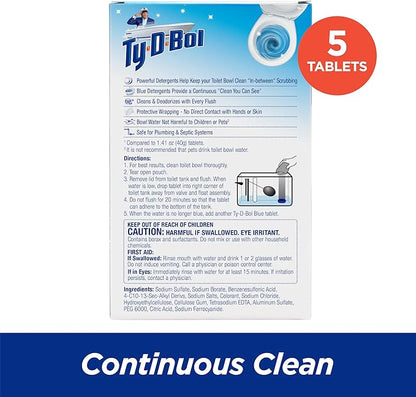 Ty-D-Bol Blue Tablets Value 5 Pack, Cleans and Deodorizer Toilets for a Fresh Smelling Bathroom