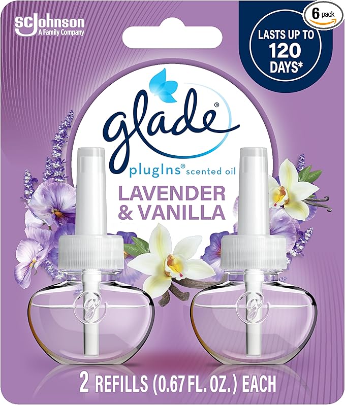 Glade PlugIns Refills Air Freshener, Scented and Essential Oils for Home and Bathroom, Lavender & Vanilla , 1.34 Fl Oz, 2 Count (Pack of 1)