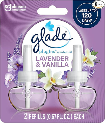 Glade PlugIns Refills Air Freshener, Scented and Essential Oils for Home and Bathroom, Lavender & Vanilla , 1.34 Fl Oz, 2 Count (Pack of 1)