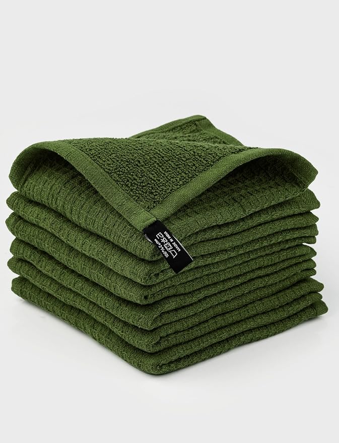 100% Cotton One Side Waffle One Side Terry Kitchen Dish Cloths, Ultra Super Absorbent Quick Drying Dish Towels, 12x12 Inches, 6-Pack, Mint Green
