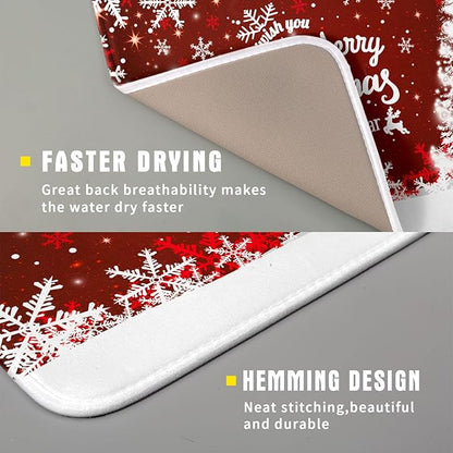 Happy New Year Red Dish Drying Mat for Kitchen Counter,Merry Christmas Tree Snowflake Drying Mat 16 x 18 Inch with High Absorbent Reversible Microfiber Dish Drying Pad Drainer Mat for Coffee Bar