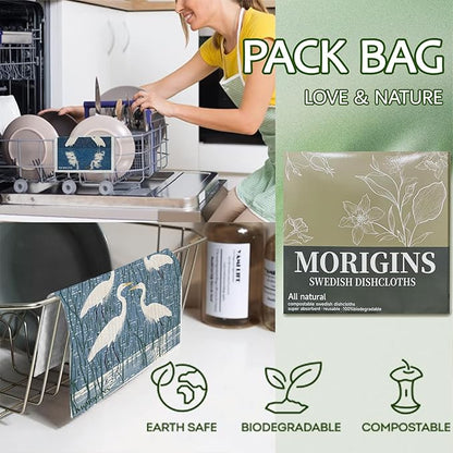 Morigins Swedish Kitchen Towel Set Reusable Kitchen Towel Set Absorbent Cellulose Sponge Cloth Biodegradable Ideal for Household Kitchen Cleaning 8-Piece Set