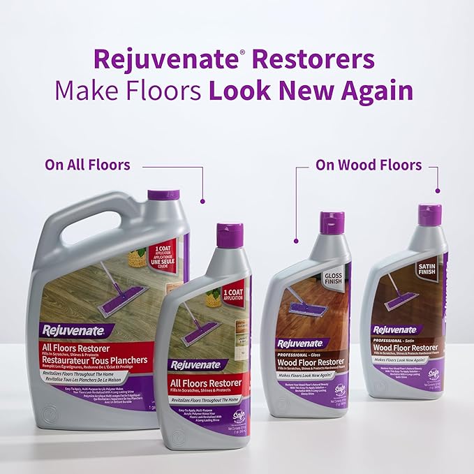 Rejuvenate Professional Wood Floor Restorer Fills Scratches, Shines And Protects Wood Flooring For A Matte Satin Shine, 32 Ounces