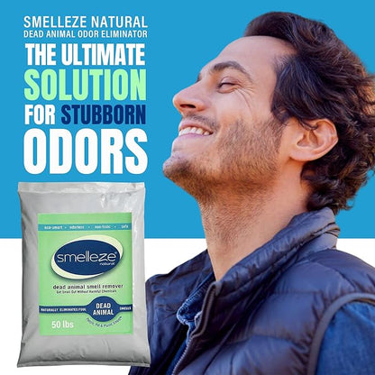 SMELLEZE Dead Animal Odor Eliminator - Strong Odor Removal - Natural & Safe Indoor & Outdoor Use - Granules, 50 lbs.