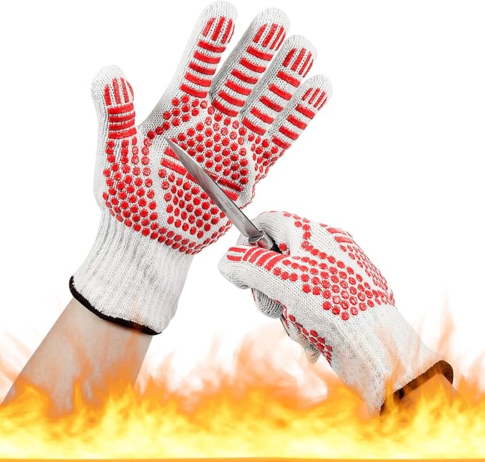 BBQ Gloves, Oven Gloves Extreme Heat & Cut Resistant Oven Mitts with Fingers for BBQ, Cooking, Grilling, Baking Grilling Gloves Silicone Non-Slip Oven Mitts, Kitchen Gloves (red)