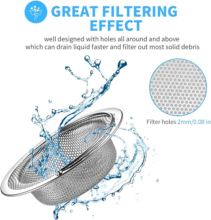 2 Pack Upgrade Kitchen Sink Strainer (Sink Drain Strainer) - 304 Stainless Steel Rust Free, Fordable Handle, 4.5 Inch Diameter