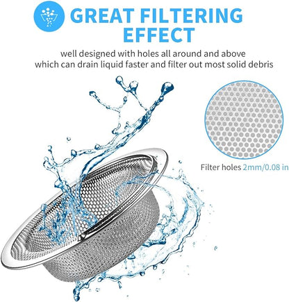 2 Pack Upgrade Kitchen Sink Strainer (Sink Drain Strainer) - 304 Stainless Steel Rust Free, Fordable Handle, 4.5 Inch Diameter