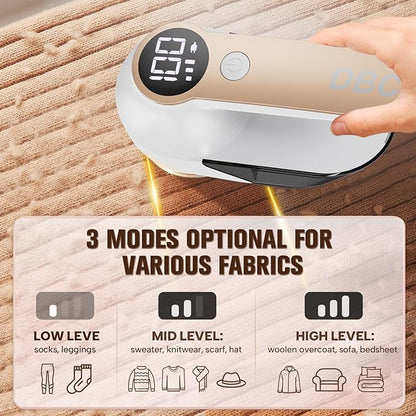 DBC Fabric Shaver with 15000r/Min Powerful Motor, LED Display, 3-Speeds, 6-Leaf Blades, Large Shaving Head Lint Remover for Clothes, Lint Ball, Furniture, Fuzz - Gold & White