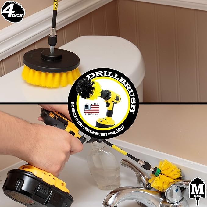 Bathroom Accessories - Cleaning Supplies - Drill Brush - Grout Cleaner - Shower Cleaner - Scrub Brush for Shower - Tile Cleaning Brush - Bathroom Cleaning Tools - Drill Brush Attachment Set - Bathtub