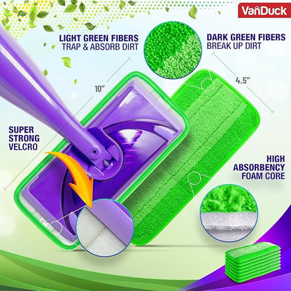 VanDuck Reusable Mop Pads for Swiffer WetJet (4 Pack) - Microfiber Mop Refill for Wet Mopping Cloths - Washable Pads Compatible with Multi-Surface Floor Cleaning