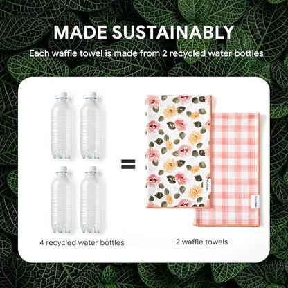 RECYCO Waffle Kitchen Towel Set of 2 - Quick Dry Microfiber Sustainable Dish Towels - Absorbent Reusable Cleaning Tea Towels - Lightweight Hand Towels,16”x 28”, Rose Plaid
