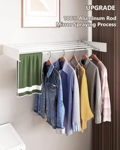 Wall Mounted Drying Rack 31.5", 5 Aluminum Poles, 60 lb. Load Capacity, Foldable, Retractable, Space Saving Clothes Drying Rack (31.5" White)