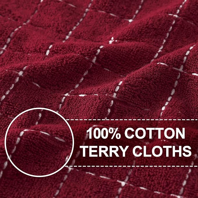 Homaxy 100% Cotton Terry Kitchen Towels(Brick Red, 13 x 28 inches), Checkered Designed, Soft and Super Absorbent Dish Towels, 8 Pack