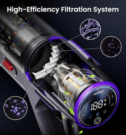 Cordless Vacuum Cleaner,650W 55KPA 90Mins Vacuum Cleaners for Home with Self-Standing,Smart Display,V-Shaped Anti-Tangle Brush,Wall Mount Charging,Cordless Stick Vacuum for Home,Floors,Carpet,Pet Hair
