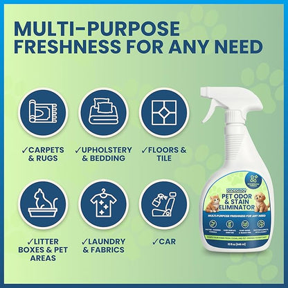Enzyme Cleaner for Dog & Cat Urine, Pet Urine Odor Eliminator, Enzymatic Carpet Stain Remover for Home, Pet Odor Eliminator Cleaning Spray Kit, 32 Fl Oz + 4 Fl Oz