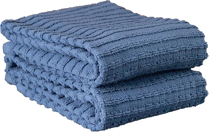 Ritz Royale Collection 100% Combed Terry Cotton, Highly Absorbent, Kitchen Towel Set, 13-3/4" x 12", 4-Pack, Solid & Checked, Federal Blue