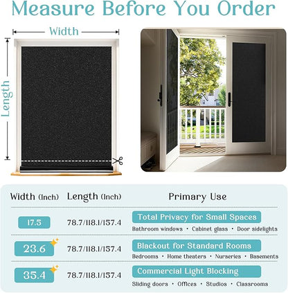 Haton Blackout Window Film Kit, Frosted Privacy Cover for Glass, Sun Light Blocking Black Out Window Tint, Static Cling Room Darkening Heat Control Shades for Home Day and Night, Black 23.6" x 78.7"