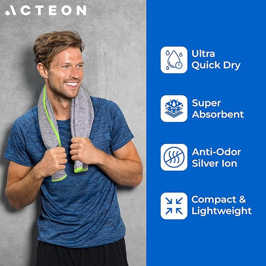 Acteon Microfiber Gym Towels 5 Pack, Quick Dry Silver ION Odor-Free Super Absorbent Sweat Towels for Men & Women, Workout, Yoga, Running, Beach, Travel – 16x30.5 Inch (Midnight Blue)