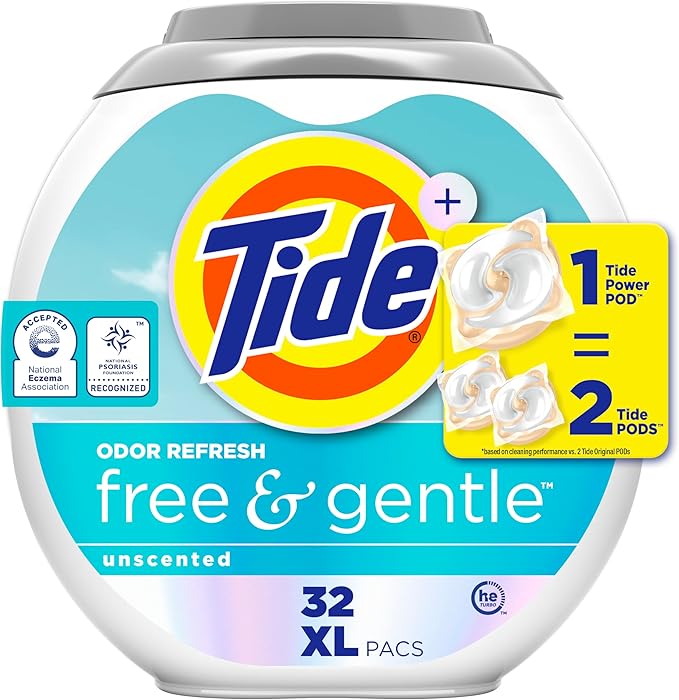 Tide PODS Free and Gentle Odor Refresh Laundry Detergent Packs, 32 Count, Hypoallergenic Laundry Detergent Pods