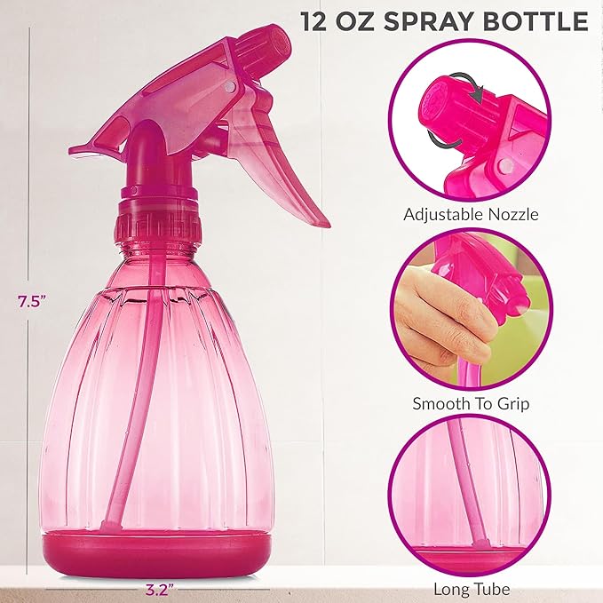 DilaBee 1-Piece 12oz Empty Spray Bottles for Cleaning, Spray Bottle for Hair, Plant Mister, BBQ Spritzer - Squirt Bottles for Liquids, Water Sprayer - Pink Squirt Bottle, Water Mister - BPA-Free