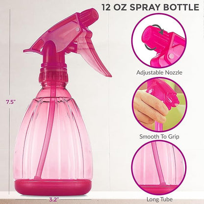 DilaBee 1-Piece 12oz Empty Spray Bottles for Cleaning, Spray Bottle for Hair, Plant Mister, BBQ Spritzer - Squirt Bottles for Liquids, Water Sprayer - Pink Squirt Bottle, Water Mister - BPA-Free