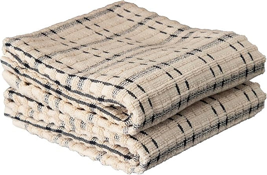 Ritz Royale Collection 100% Combed Terry Cotton, Highly Absorbent, Oversized Checked Kitchen Towel Set, 28" x 18", 2-Pack, Black
