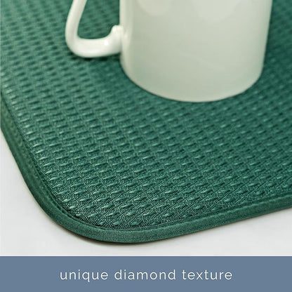 S&T INC. Dish Drying Mat, 16” x 18”, Absorbent Microfiber Kitchen Counter Mat, Drying Pad for Dishes, Utensils, Pots and Pans, Large, Diamond Texture, Emerald Green
