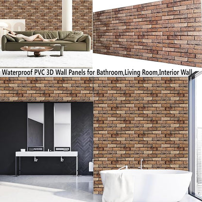 3D Wall Panels Peel and Stick, 10 Pack 3D Waterproof Self-Adhesive Wallpaper PVC Wall Panels Brick Stone for Living Room,Interior, Lobby Bedroom Office Decorate(Large Red Stone)