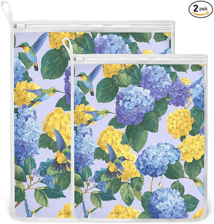Mesh Laundry Bags Lingerie Bags for Washing Delicates 2 PCS Durable Wash Bag with Zipper Small and Medium Washable Blue Hydrangeas Hummingbirds