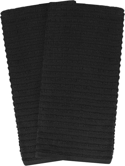 Ritz Royale Collection 100% Combed Terry Cotton, Highly Absorbent, Kitchen Towel Set, 13-3/4" x 12", 4-Pack, Solid & Checked, Black