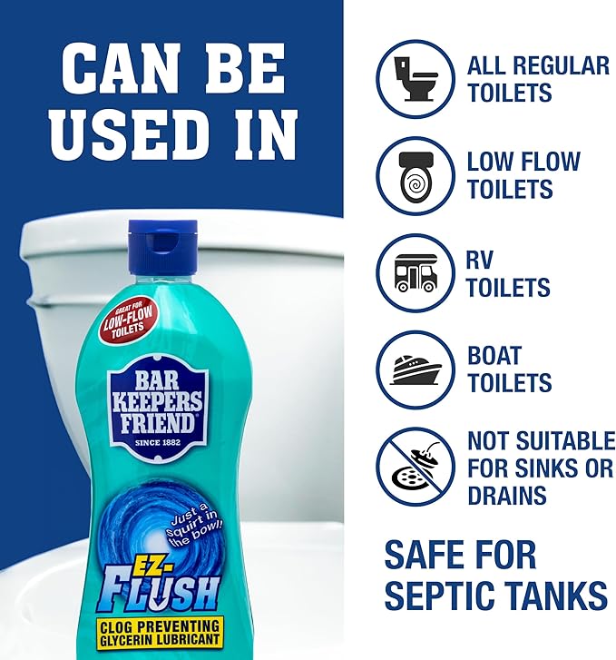 Bar Keepers Friend EZ-Flush Liquid Toilet Flushing Aid (2 x 12 Oz) Helps Prevent Clogging, Odor, Residue in Regular, Low-Flow, Boat & RV Toilets